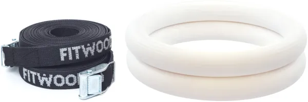 FitWood ULPU Gymnastikringe 28mm - Hvid-overflade / Sort Strop